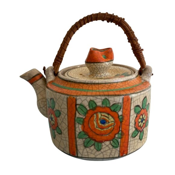 TT Takito Other - Vintage TT Takito Japan Teapot Hand Painted Floral Crackle Glaze
